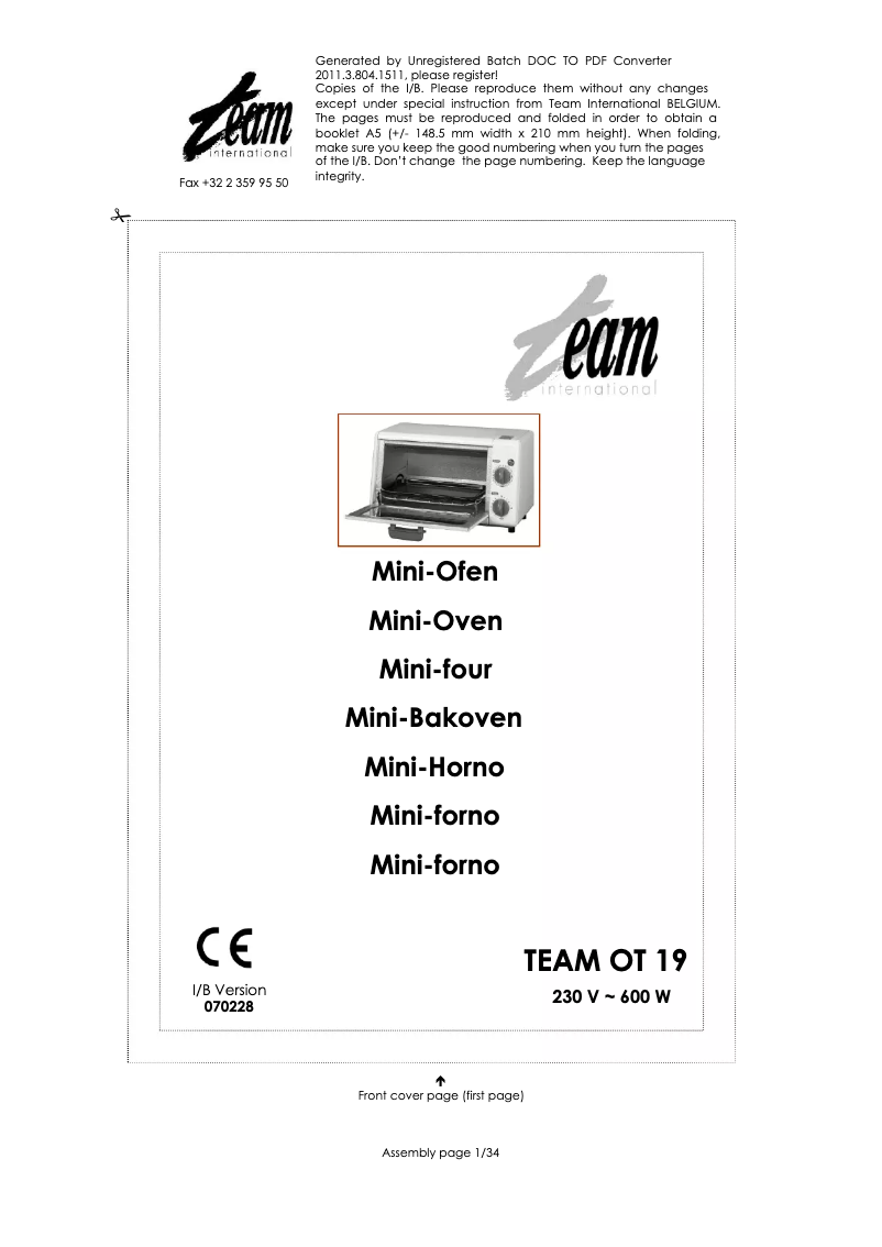 Page 1 de la notice Manuel utilisateur Team OT 19