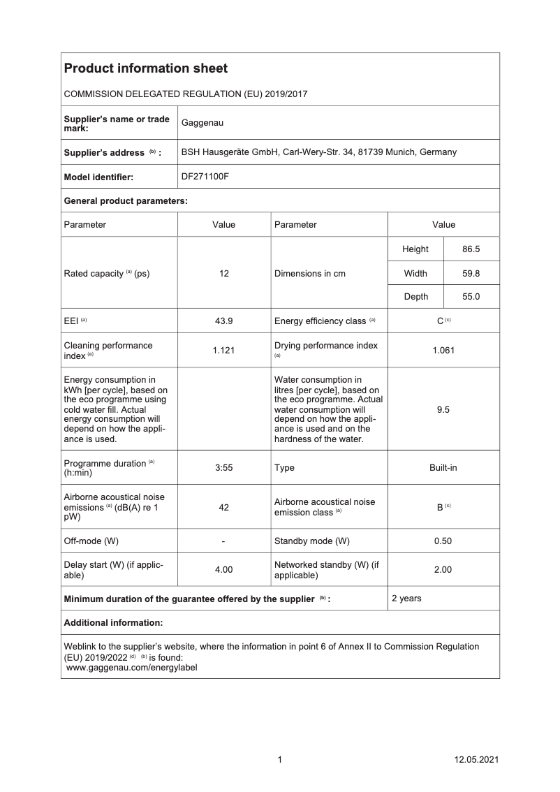 Image de la première page du manuel de l'appareil DF271100F