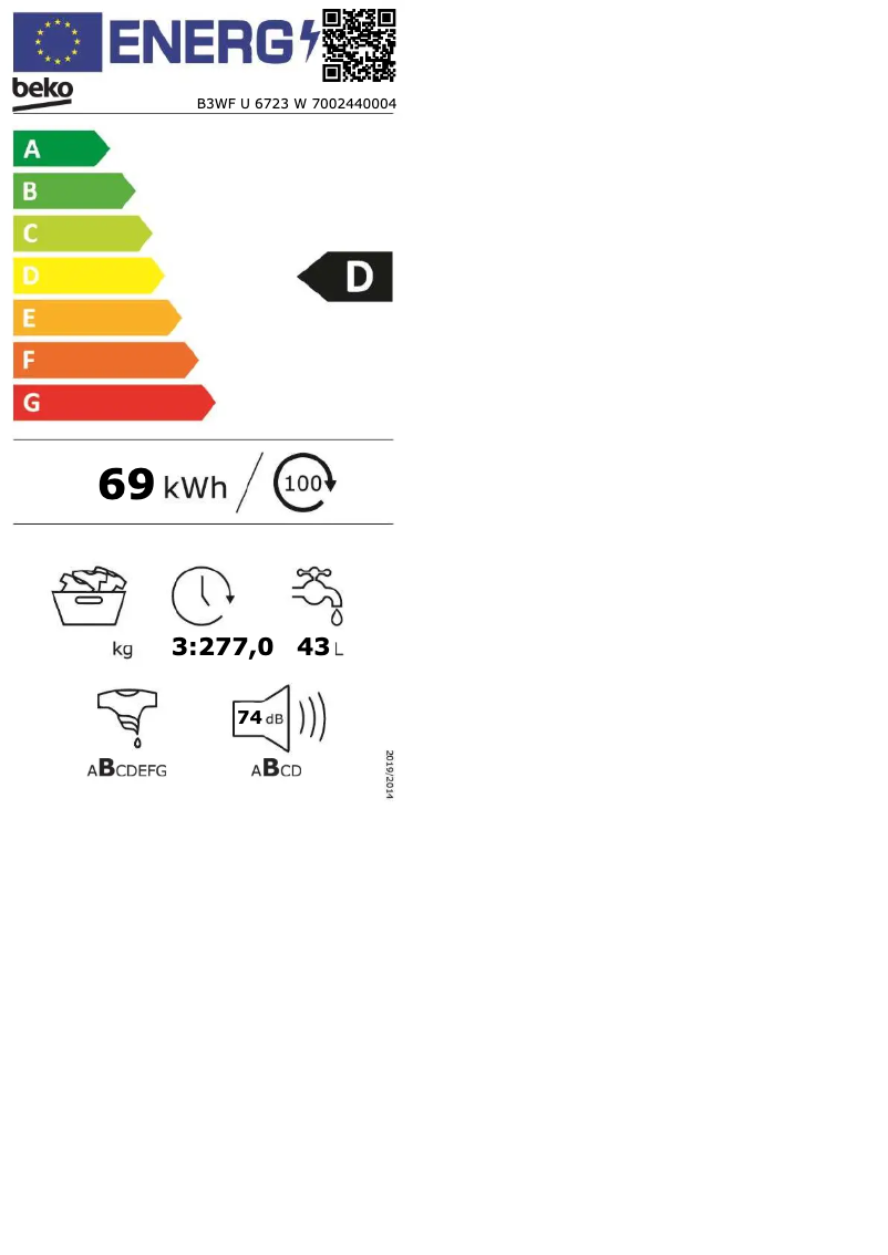Image de la première page du manuel de l'appareil B3WF U 6723 W