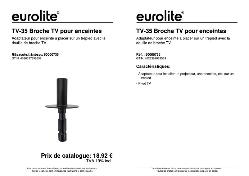 Page n°1 - Fiche technique Eurolite TV-35