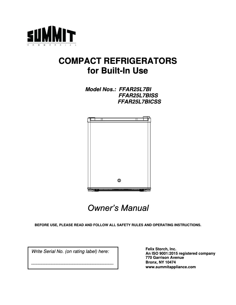 Imagen de la primera página del manual del dispositivo FFAR25L7BICSS
