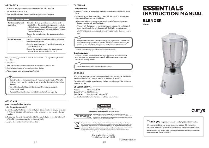 Page n°1 - Manuel utilisateur Currys Essentials C12BW11