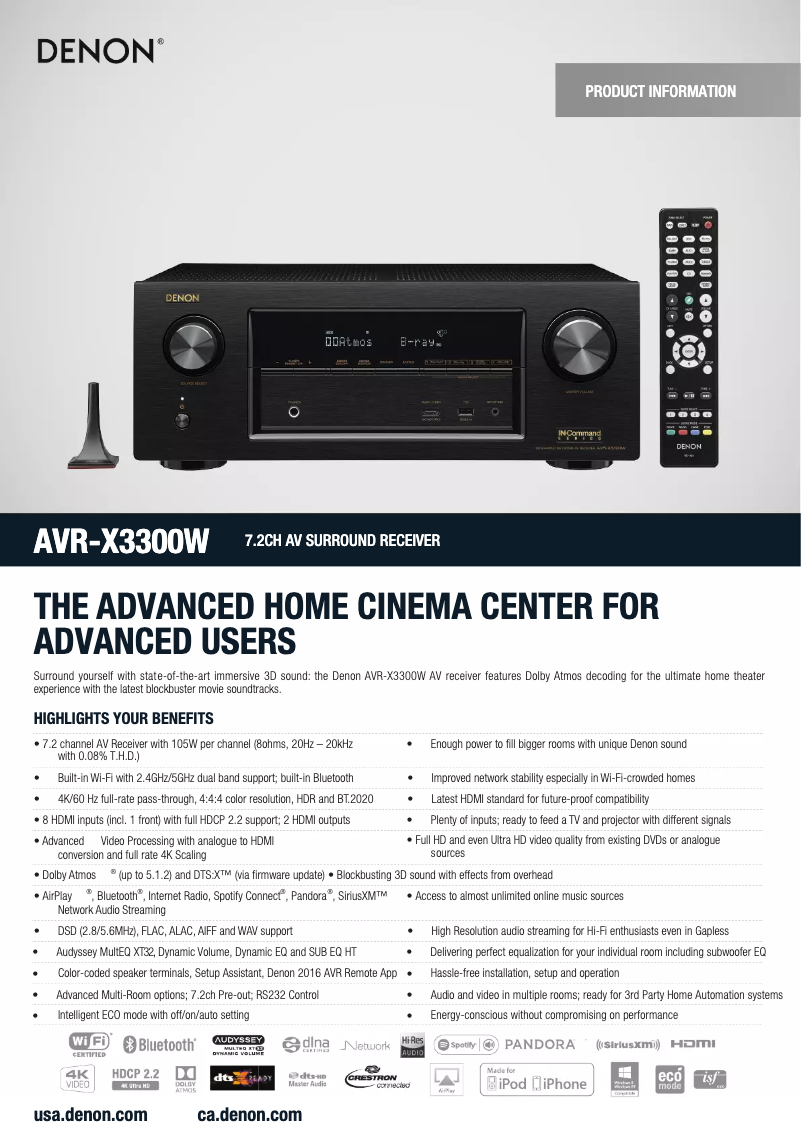 Page n°1 - Fiche technique Denon AVR-X3300W