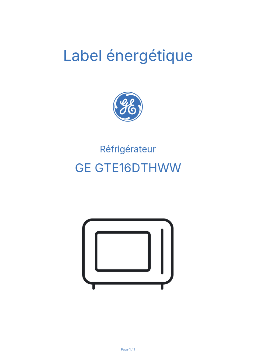 Page n°1 - Label énergétique GE GTE16DTHWW