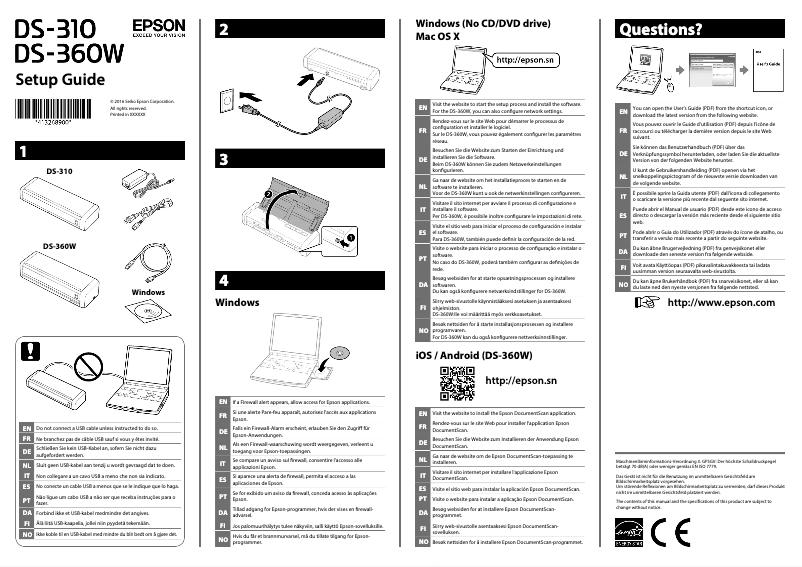 Page n°1 - Guide d'installation Epson WorkForce DS-360W