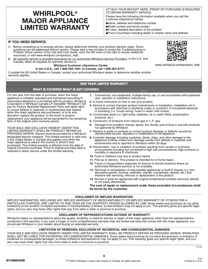 Page n°1 - Mode d'emploi Whirlpool WZC5422D