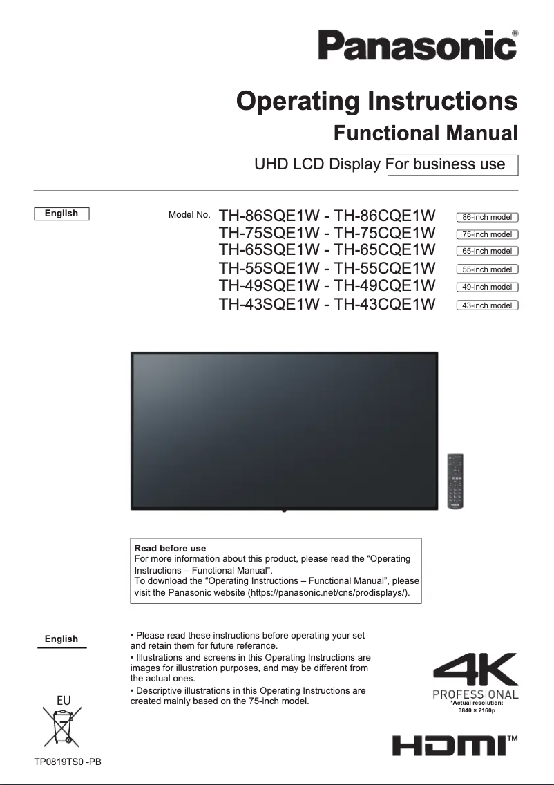 Page 1 de la notice Manuel utilisateur Panasonic TH-49SQE1W