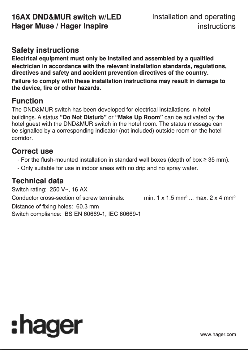 Page 1 de la notice Manuel utilisateur Hager WGCHDC