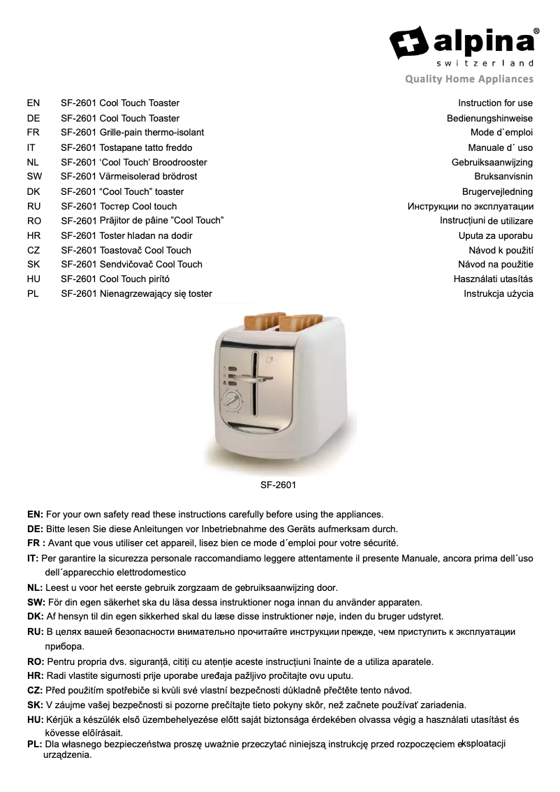 Page 1 de la notice Manuel utilisateur Alpina SF 2601
