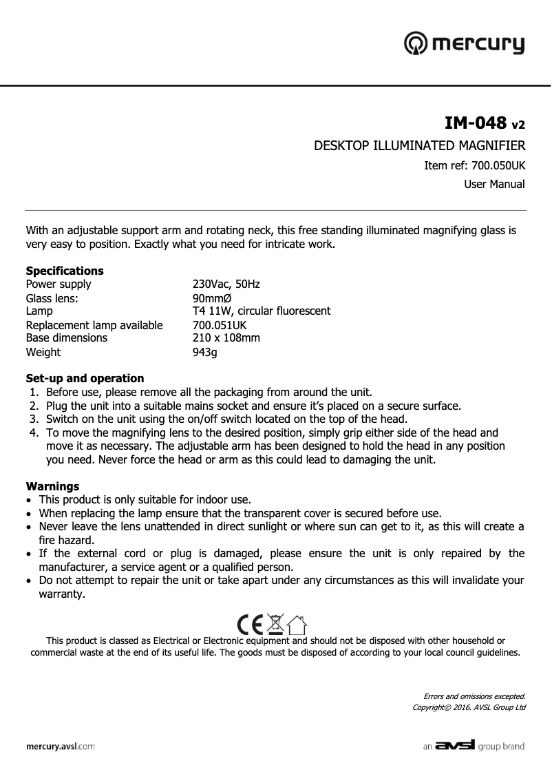 Page 1 of the manual User Manual Mercury CIR-L