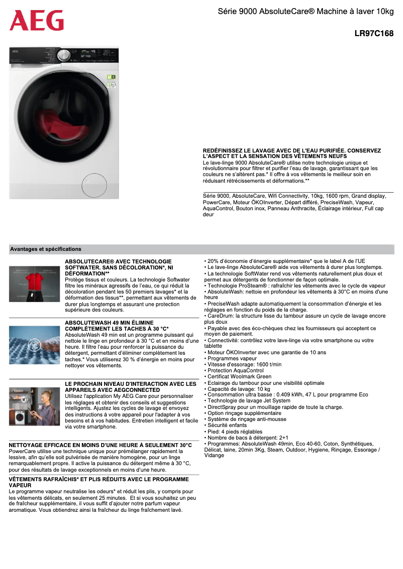 Page n°1 - Fiche technique AEG LR97C168