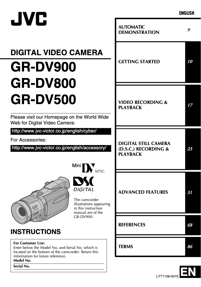 Image de la première page du manuel de l'appareil GR-DV500