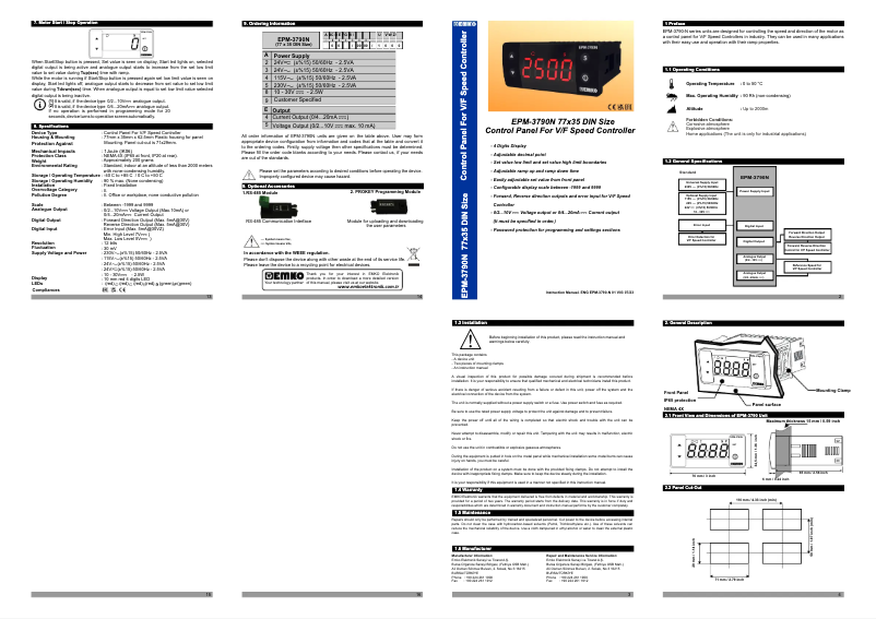 Page 1 de la notice Manuel utilisateur Emko EPM-3790N