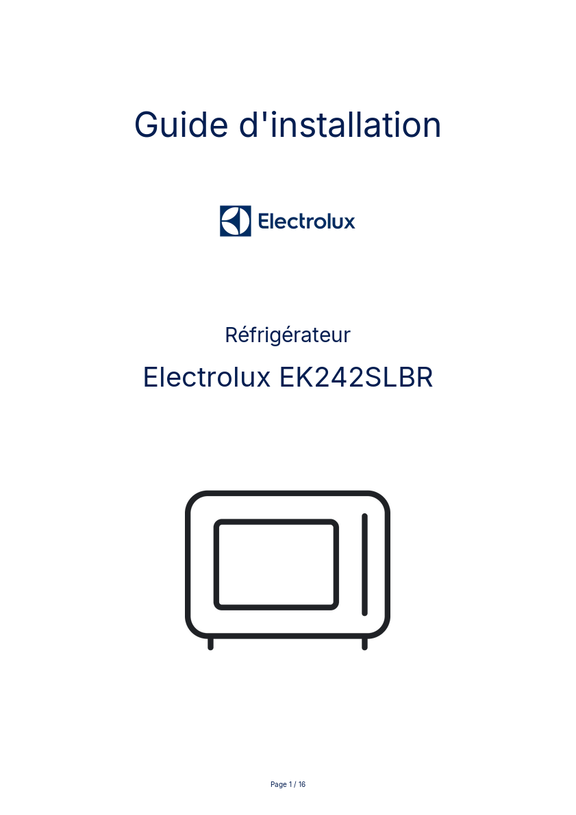 Page n°1 - Guide d'installation Electrolux EK242SLBR