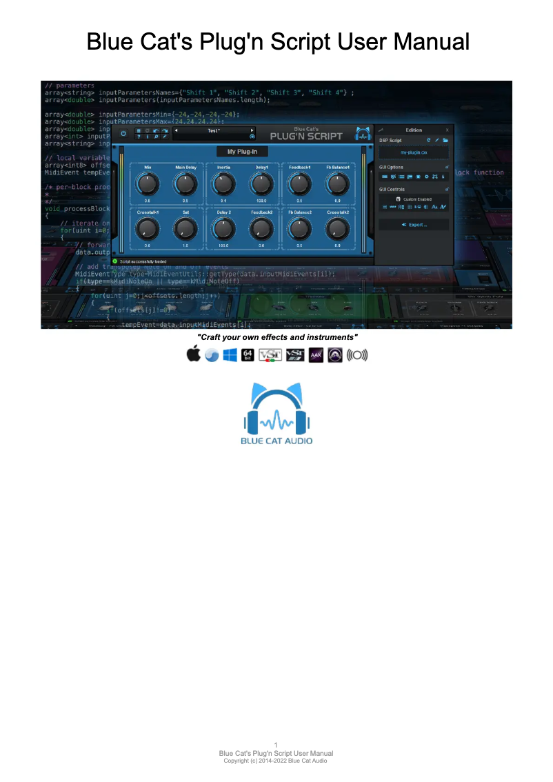 Page 1 de la notice Manuel utilisateur Blue Cat Audio Plug'n Script