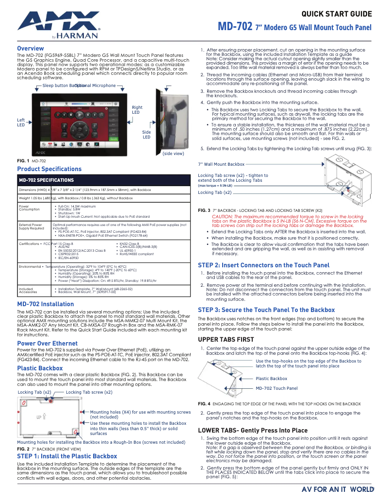 Page 1 de la notice Guide de démarrage rapide AMX MD-702