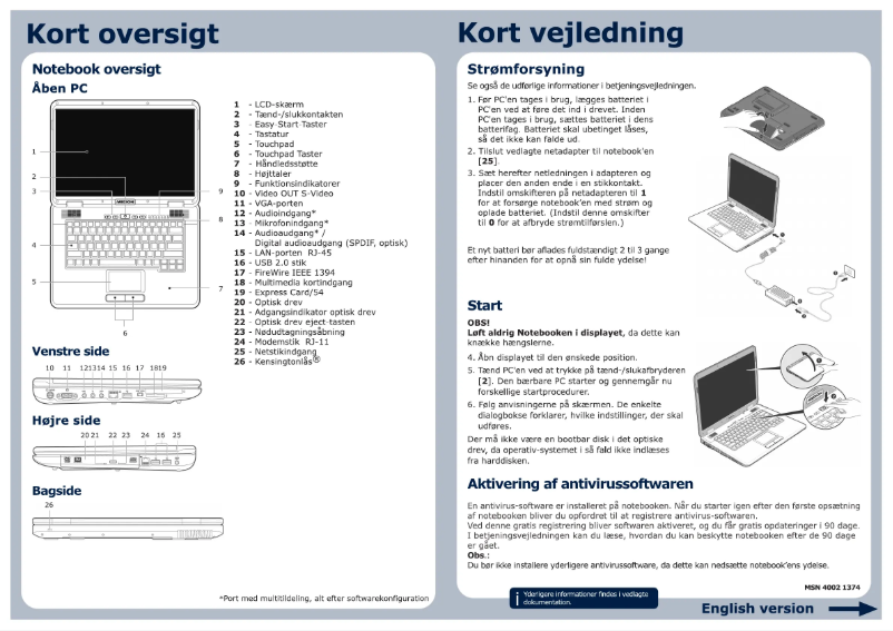 Page 1 de la notice Guide de démarrage rapide Medion AKOYA MD 98300 A