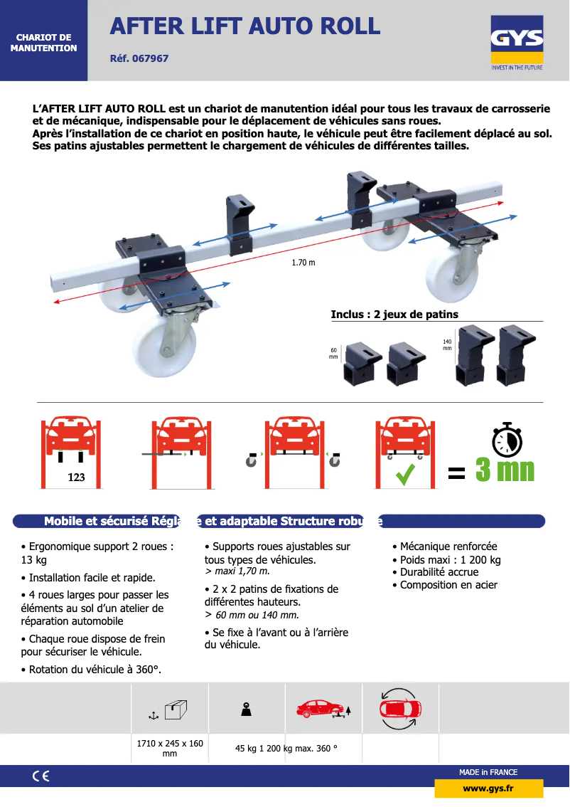 Page 1 de la notice Fiche technique GYS After Lift Auto Roll