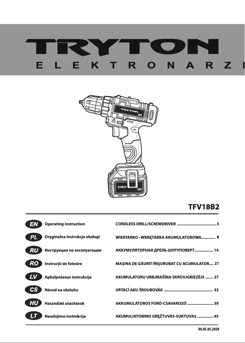 Page 1 de la notice Manuel utilisateur Tryton TFV18B2
