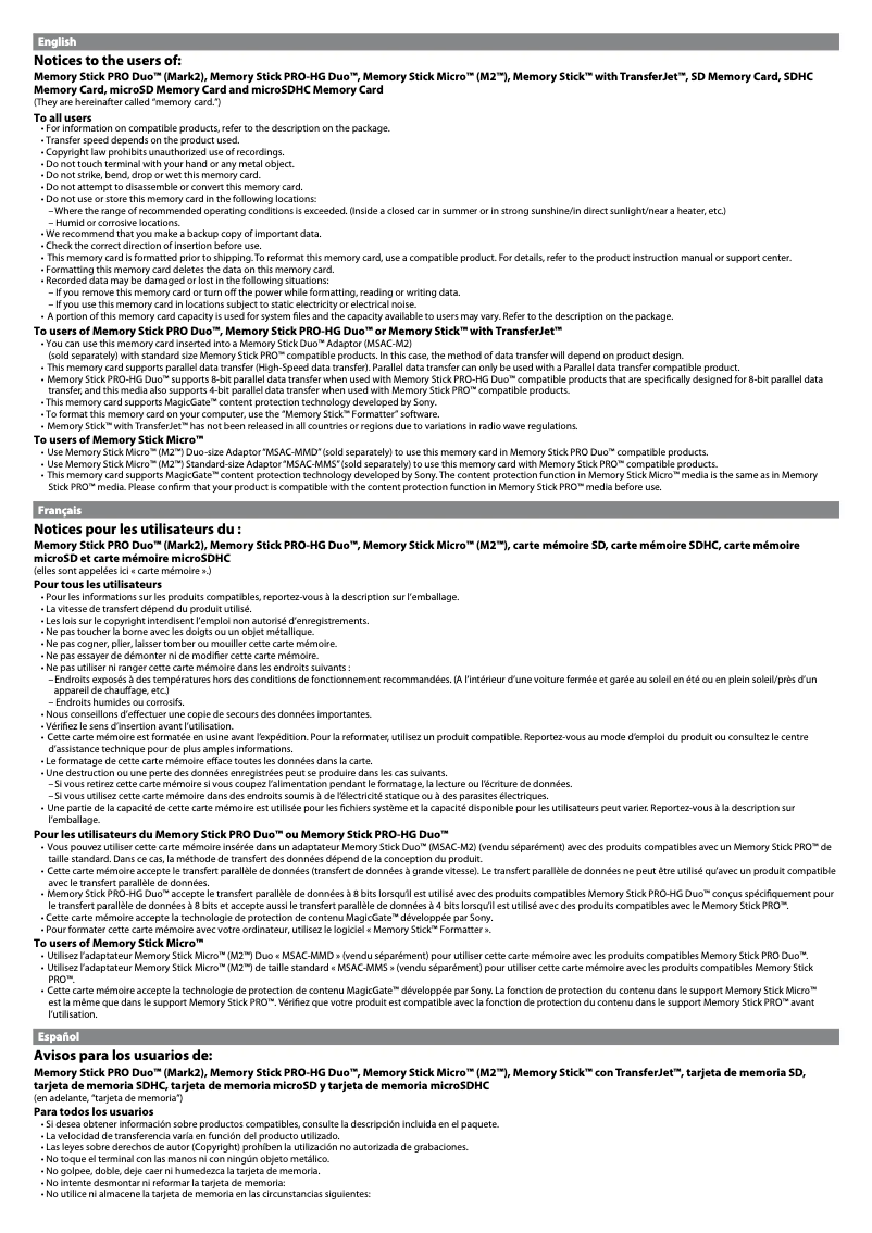 Page n°1 - Manuel utilisateur Sony SF-128UY