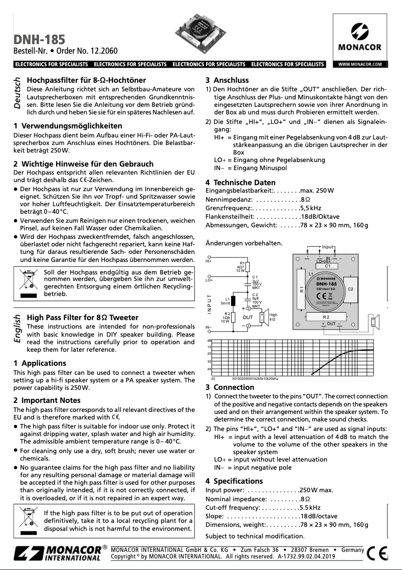 Page 1 de la notice Manuel utilisateur Monacor DNH-185