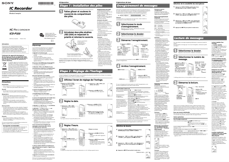 Image de la première page du manuel de l'appareil ICD-P320