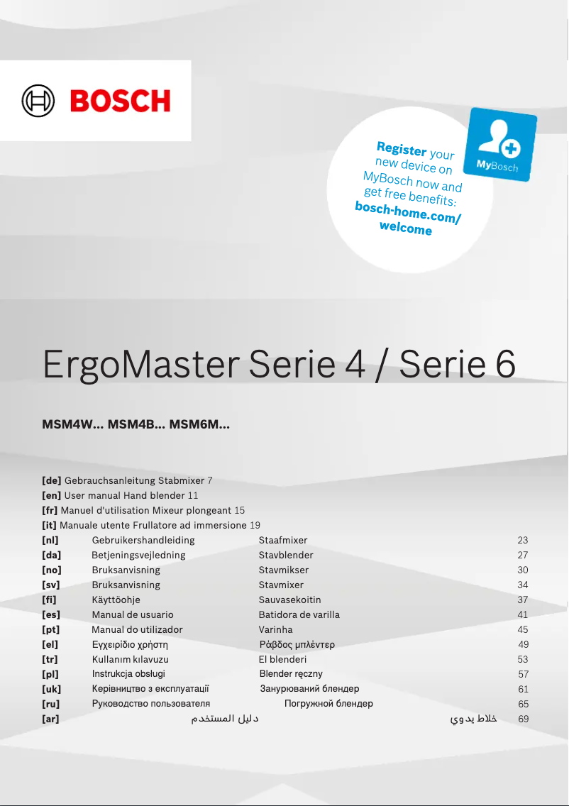 Page 1 de la notice Manuel utilisateur Bosch MSM4B610