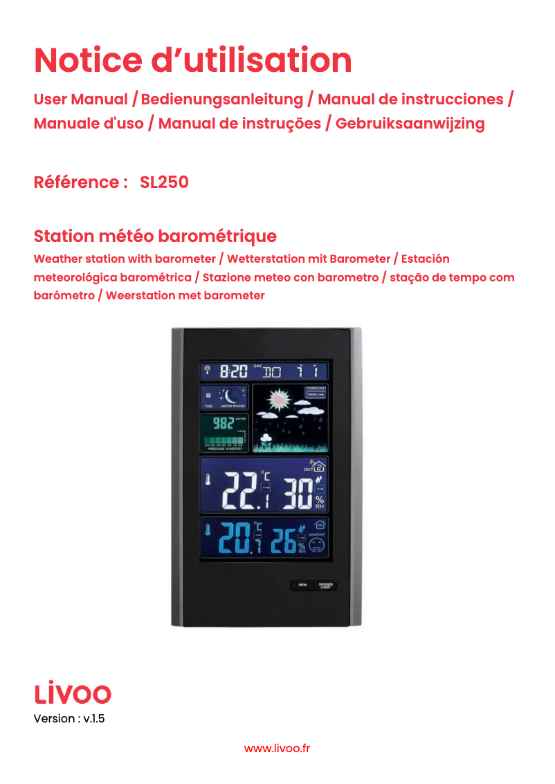 Page n°1 - Manuel utilisateur Livoo SL250