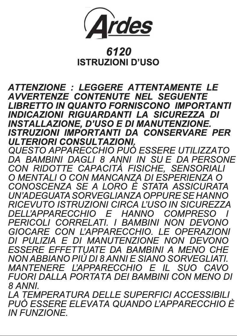 Page 1 de la notice Manuel utilisateur Ardes AR6120