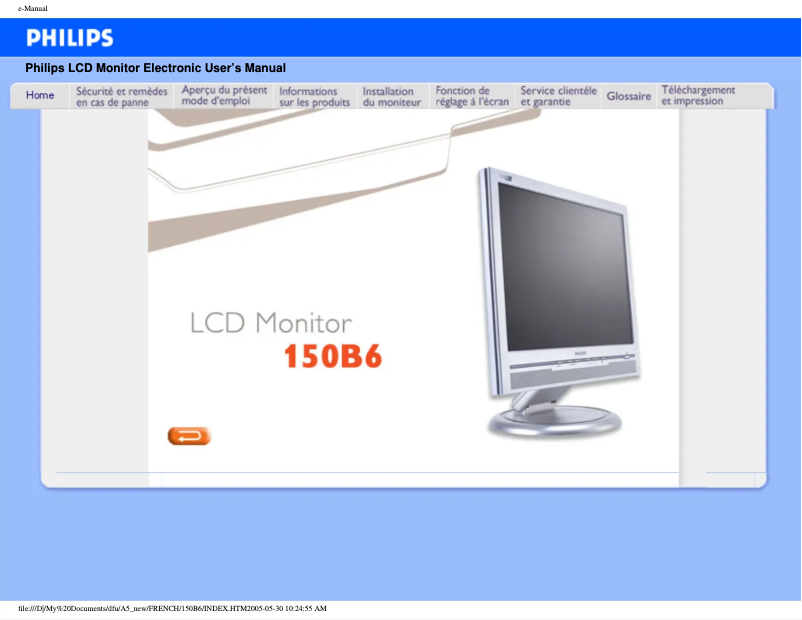 Page 1 of the manual User Manual Philips 150B6