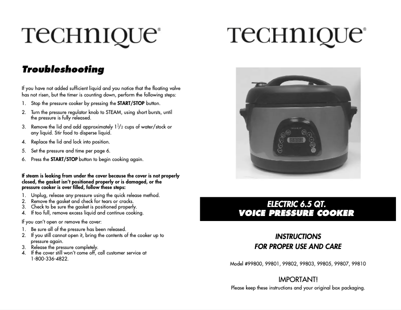 Page n°1 - Manuel utilisateur Technique 99800