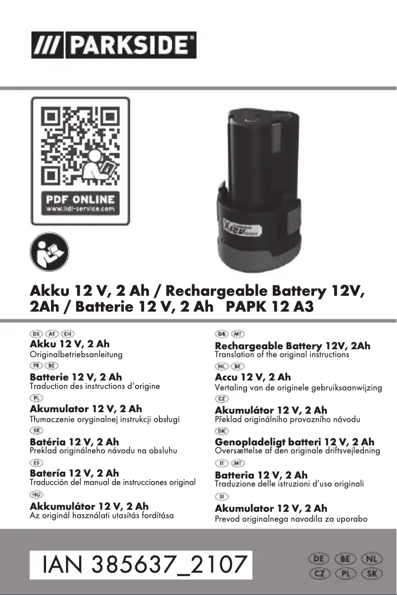 Page 1 de la notice Manuel utilisateur Parkside PAP 20 B3