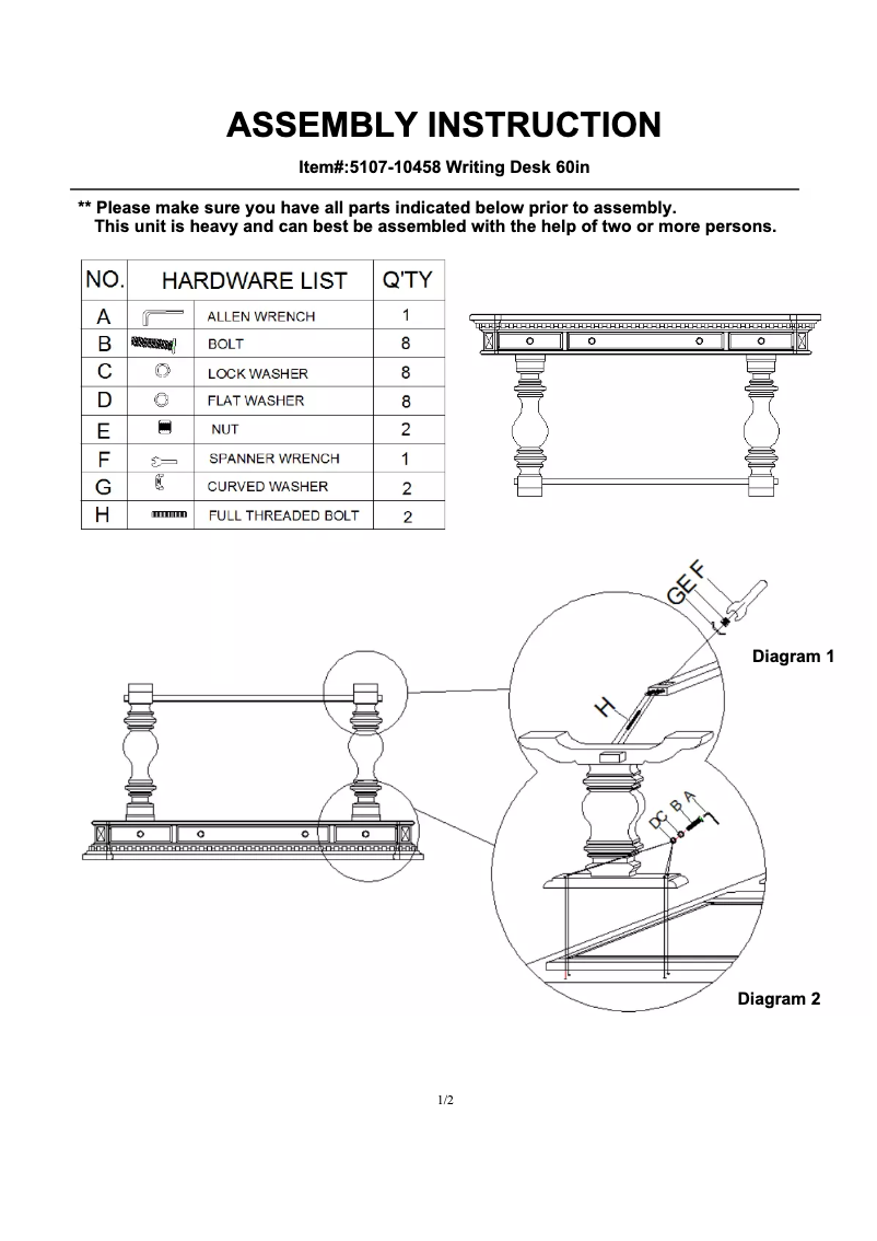 Page 1 de la notice Manuel utilisateur Hooker 5107-10458