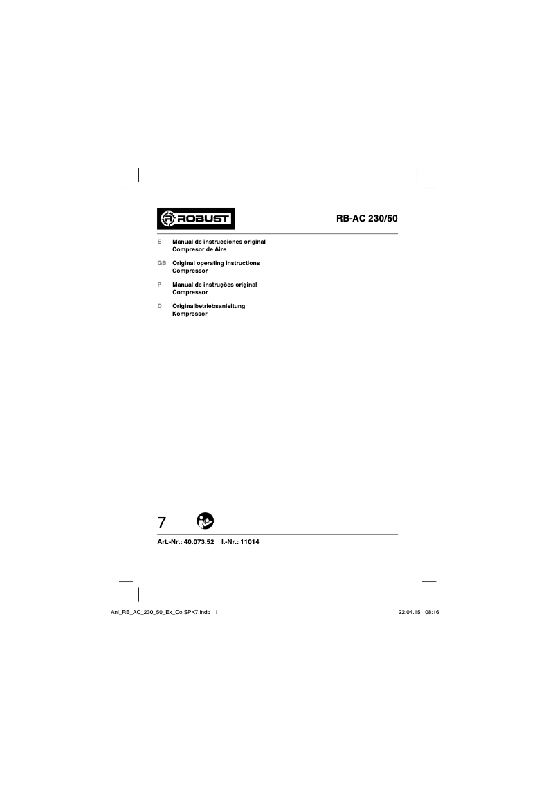 Page 1 de la notice Manuel utilisateur Robust RB-AC 230/50