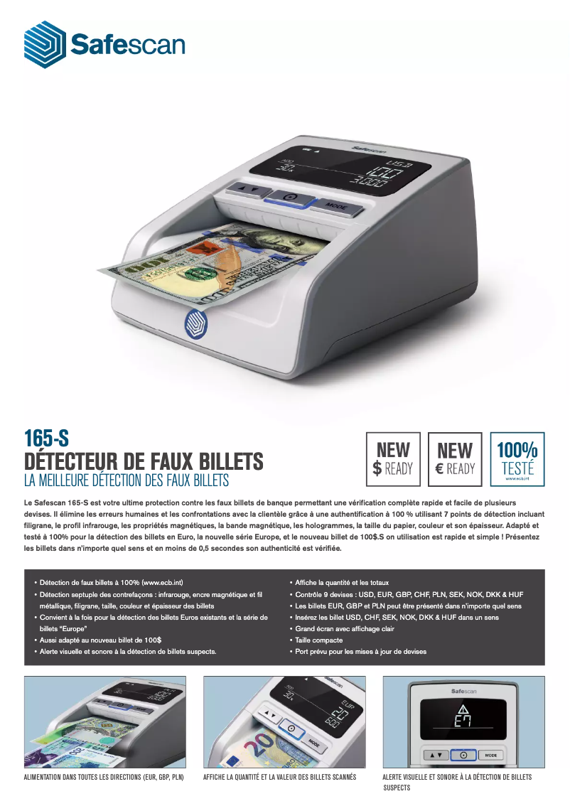 Page 1 de la notice Manuel utilisateur Safescan 165-S