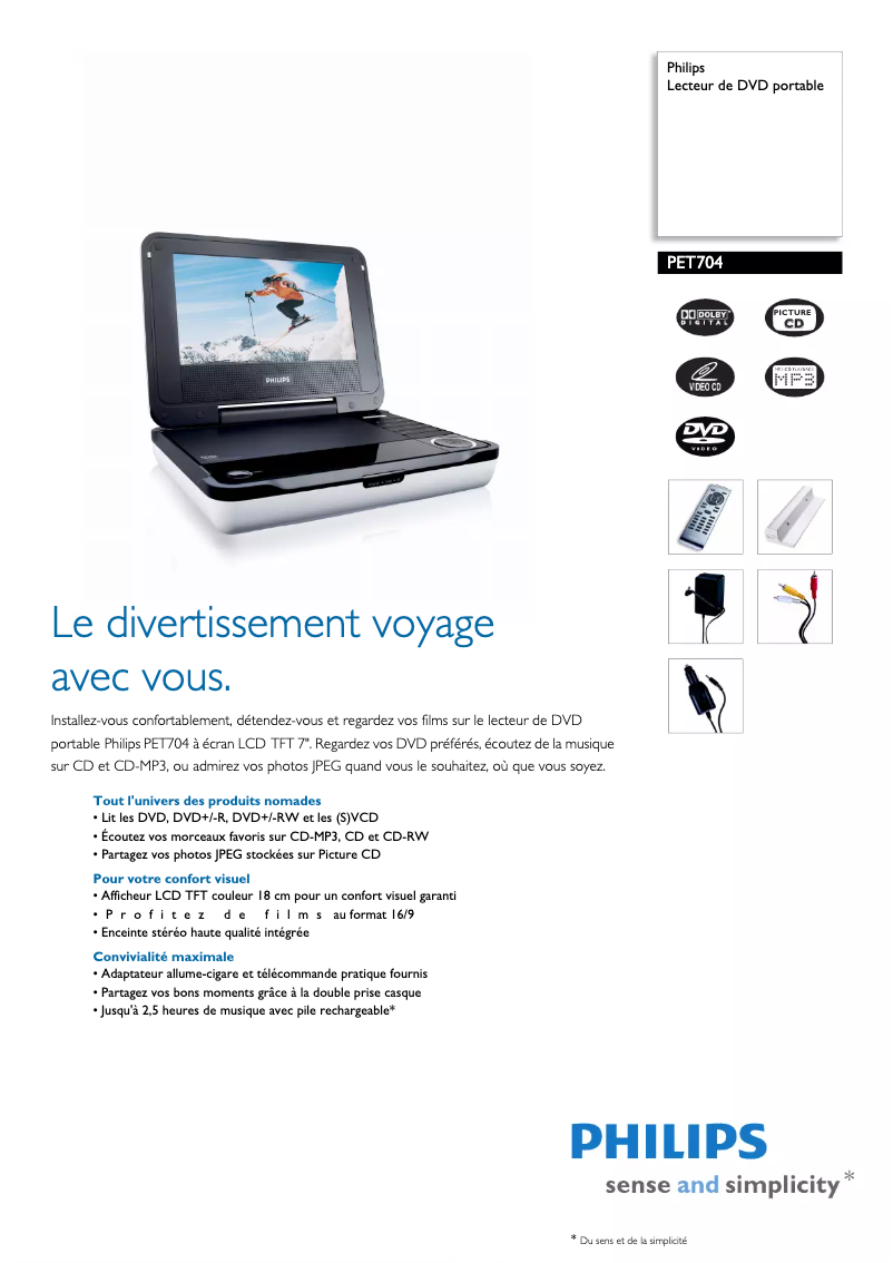 Page n°1 - Fiche technique Philips PET704