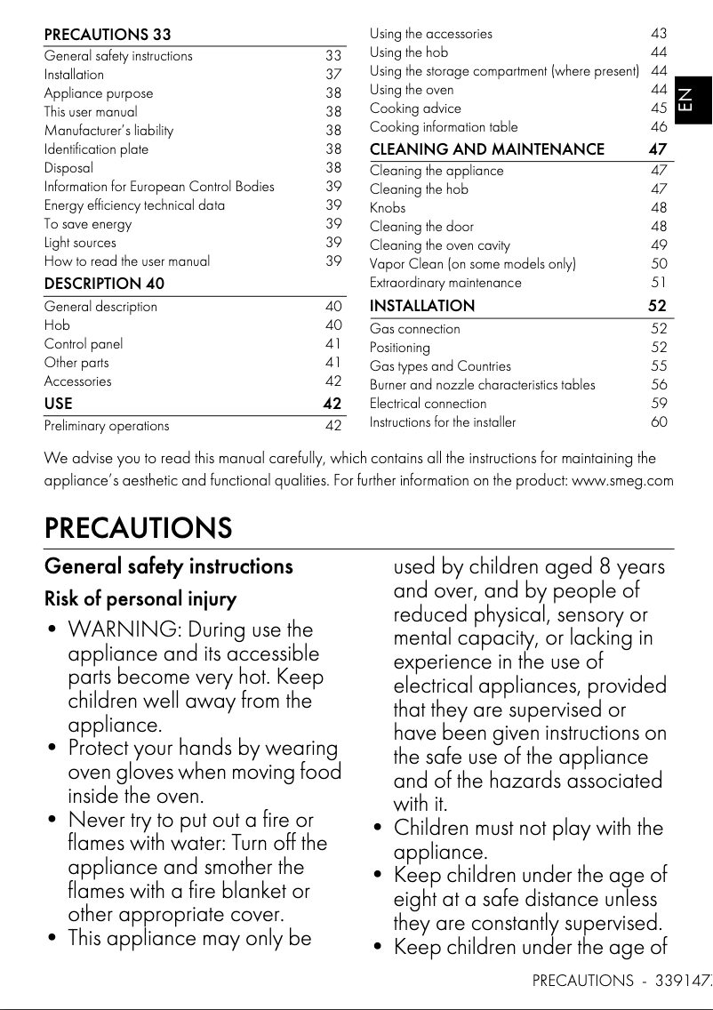 Page n°1 - Manuel utilisateur Smeg CX60GMX