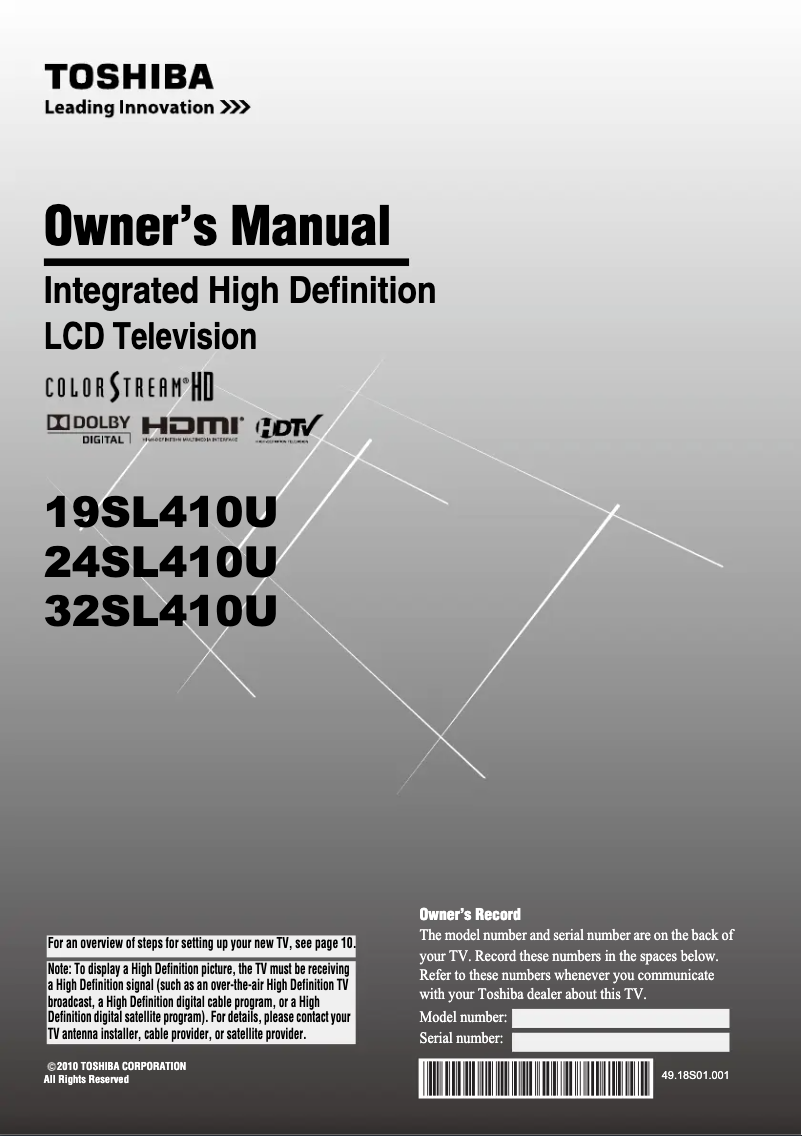 Page n°1 - Manuel utilisateur Toshiba 19SL410U