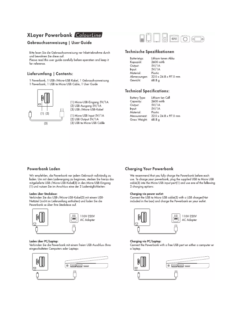 Image de la première page du manuel de l'appareil Colour Line White 2.600