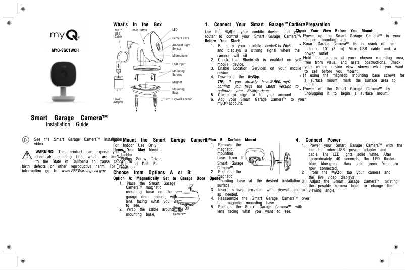 Page 1 de la notice Manuel utilisateur Chamberlain MYQ-SGC1WCH