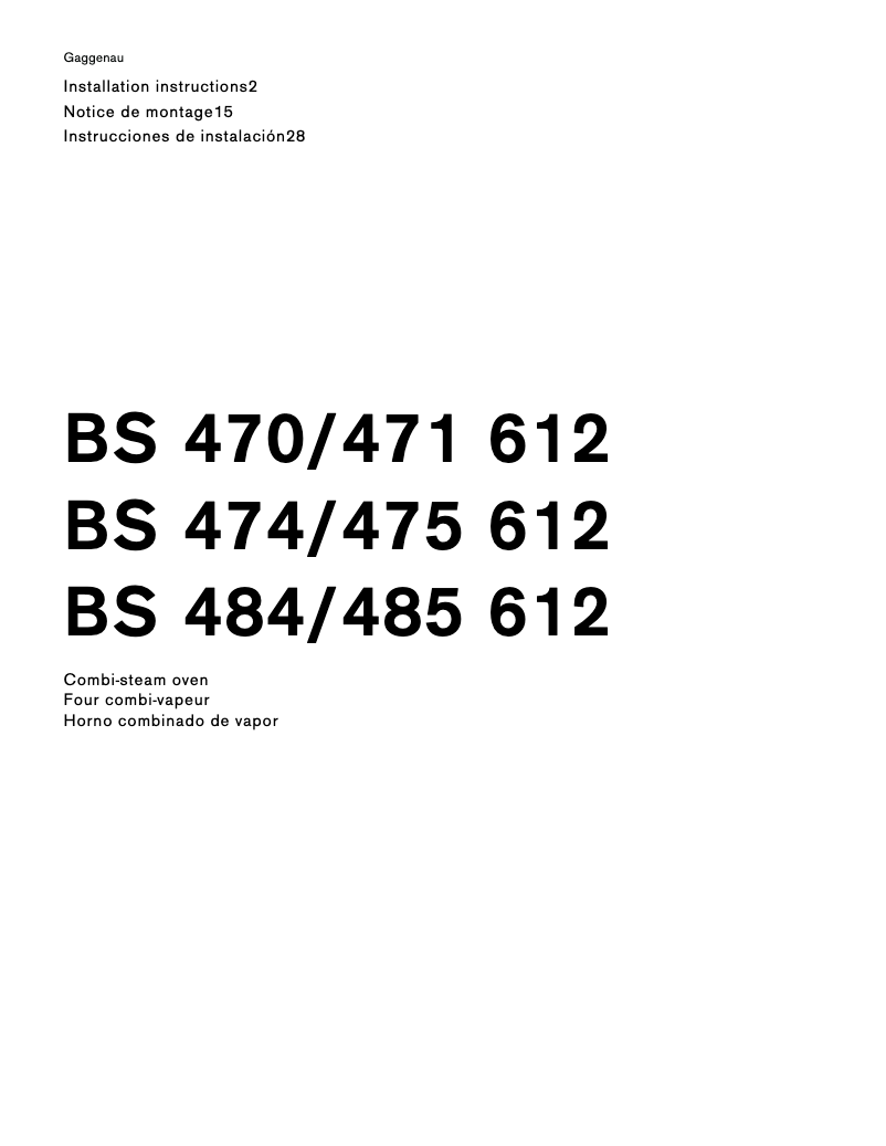 Page 1 de la notice Guide d'installation Gaggenau BS471612