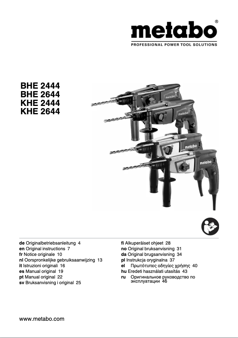 Page 1 de la notice Manuel utilisateur Metabo BHE 2444 IK