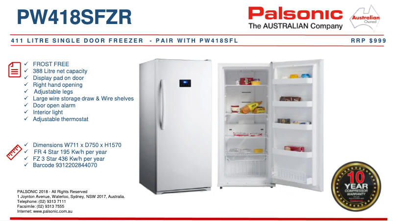 Page n°1 - Fiche technique Palsonic PW418SFZR