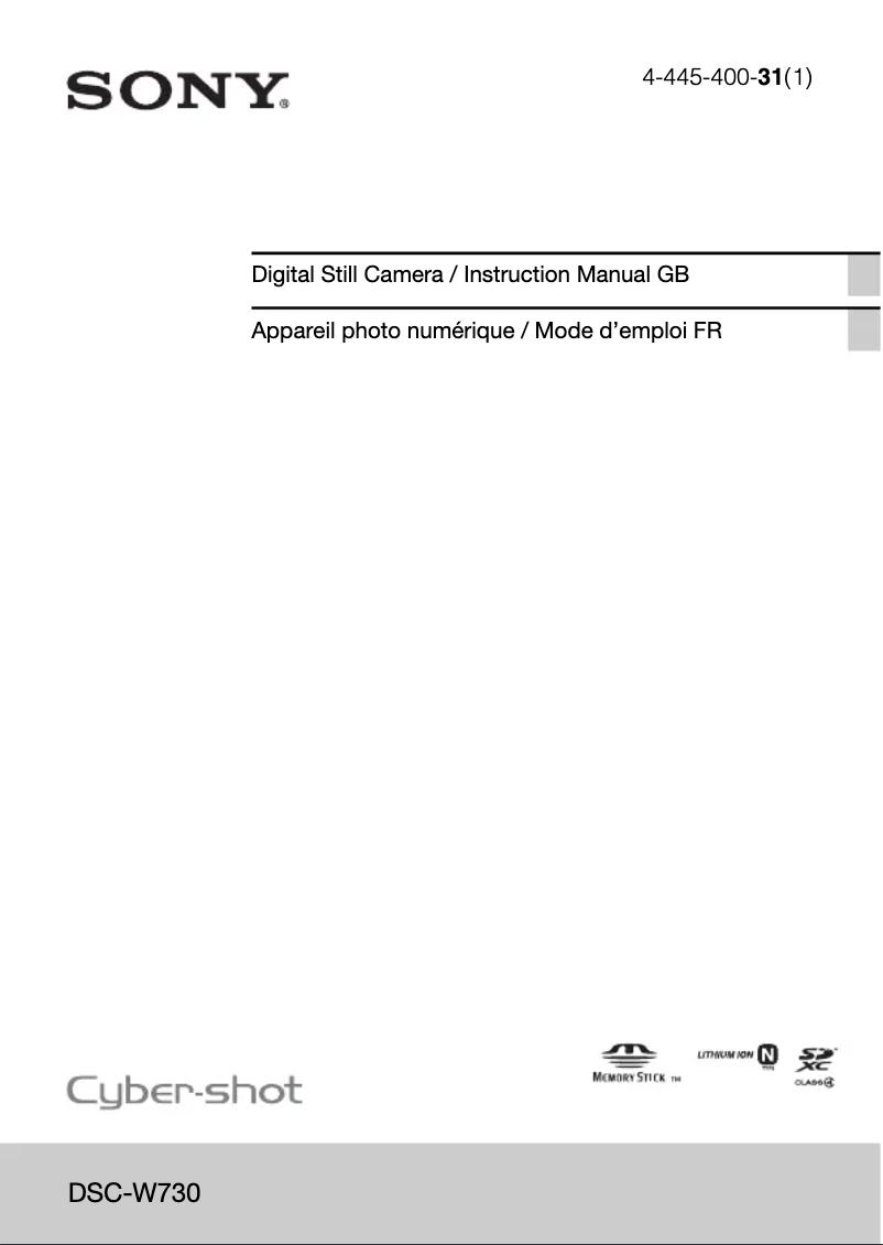 Image de la première page du manuel de l'appareil CyberShot DSC-W730