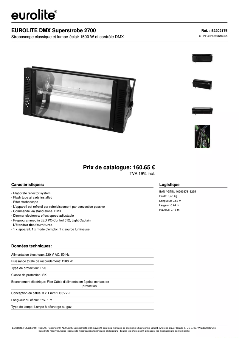Page n°1 - Fiche technique Eurolite DMX Superstrobe 2700