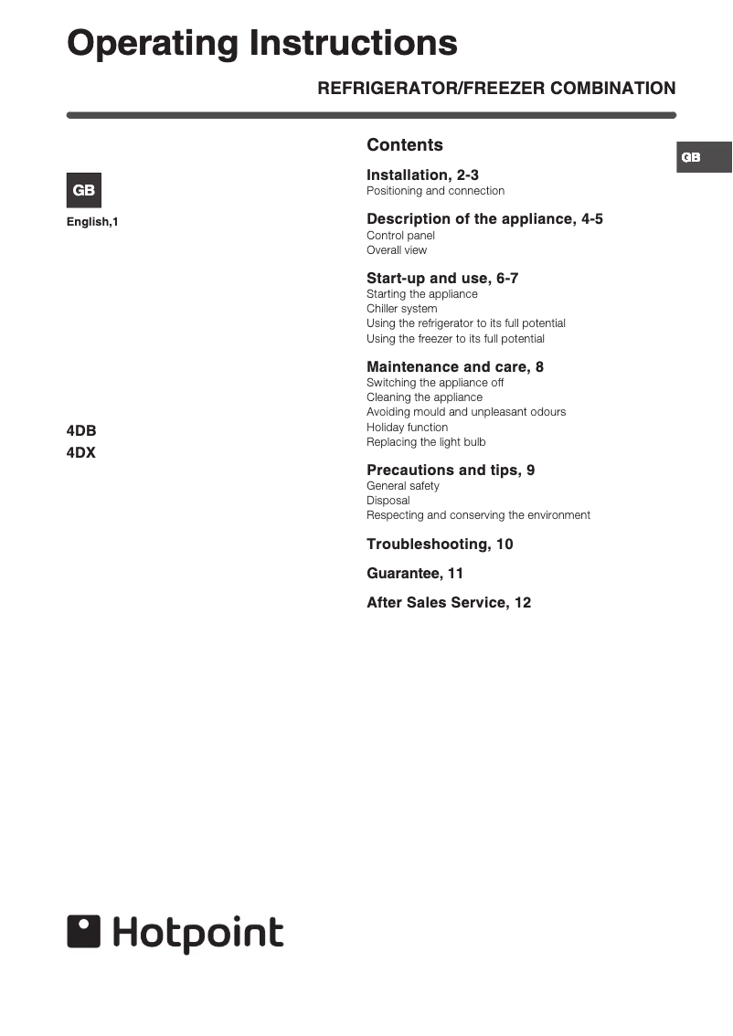 Page 1 de la notice Manuel utilisateur Hotpoint FF4D X