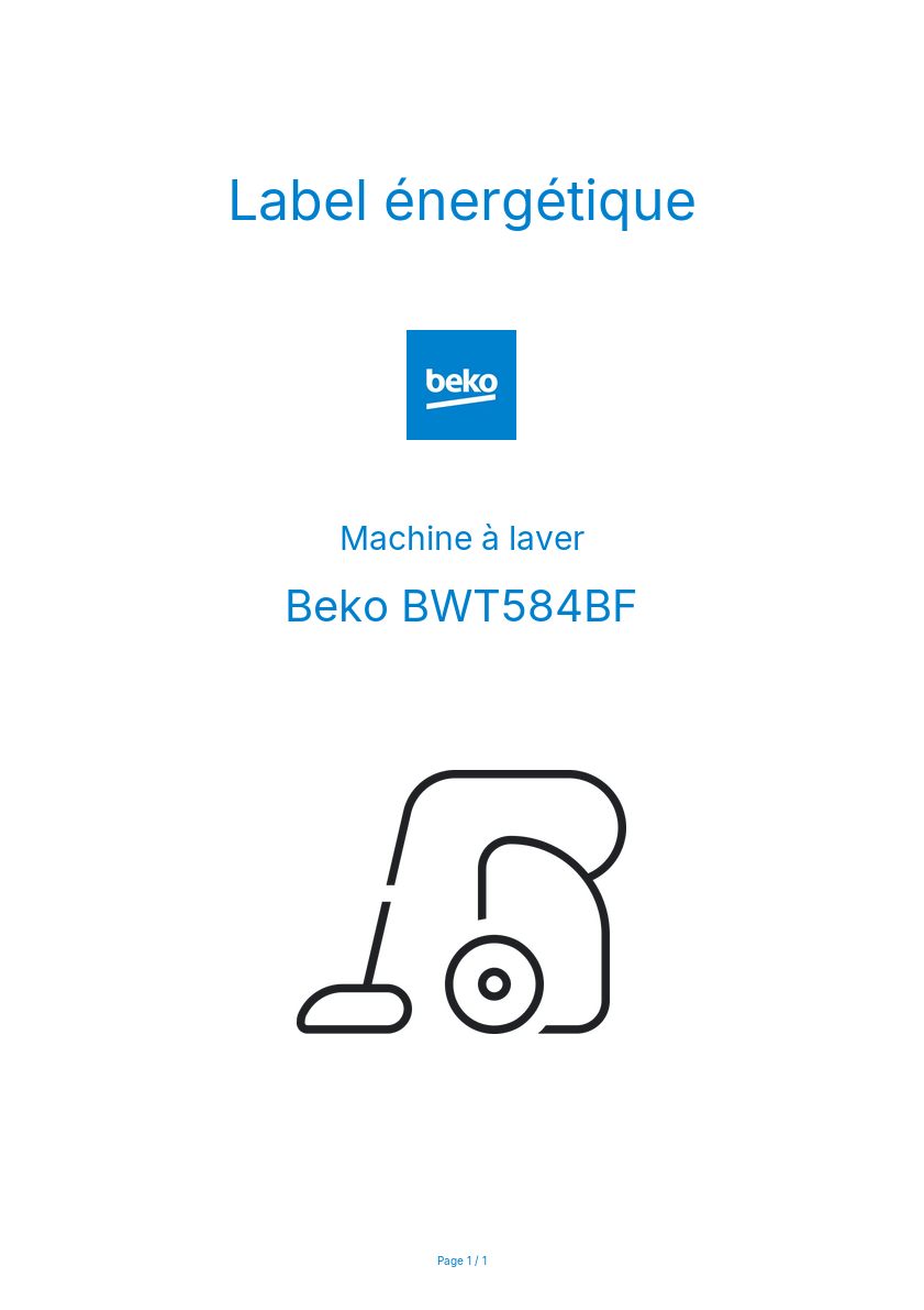 Page n°1 - Label énergétique Beko BWT584BF