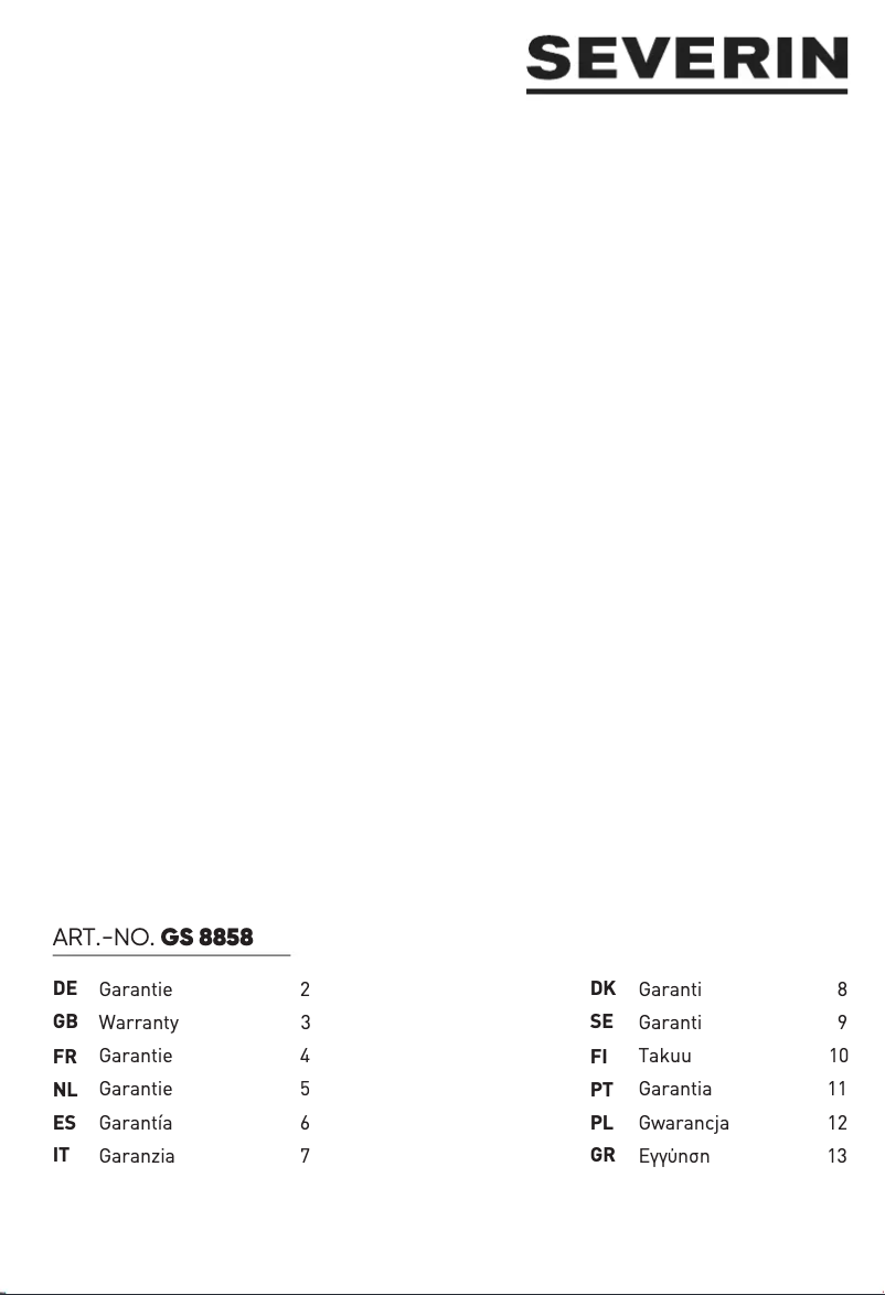 Page 1 de la notice Informations de garantie Severin GS 8858