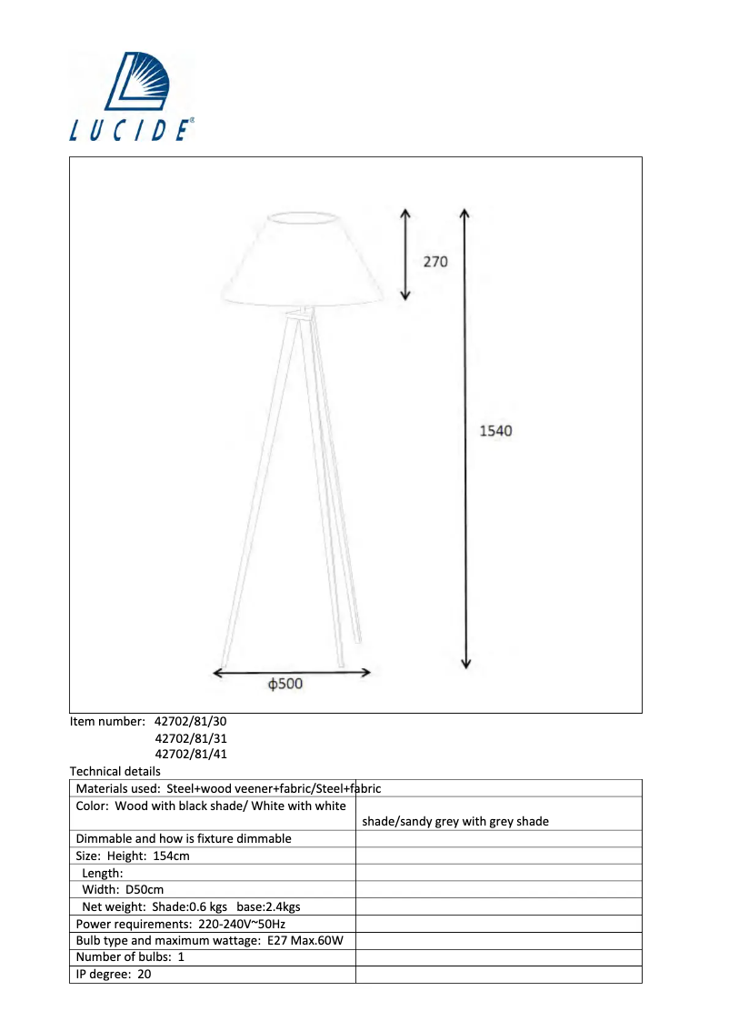 Page 1 de la notice Manuel utilisateur Lucide Jolli 42702/81/41