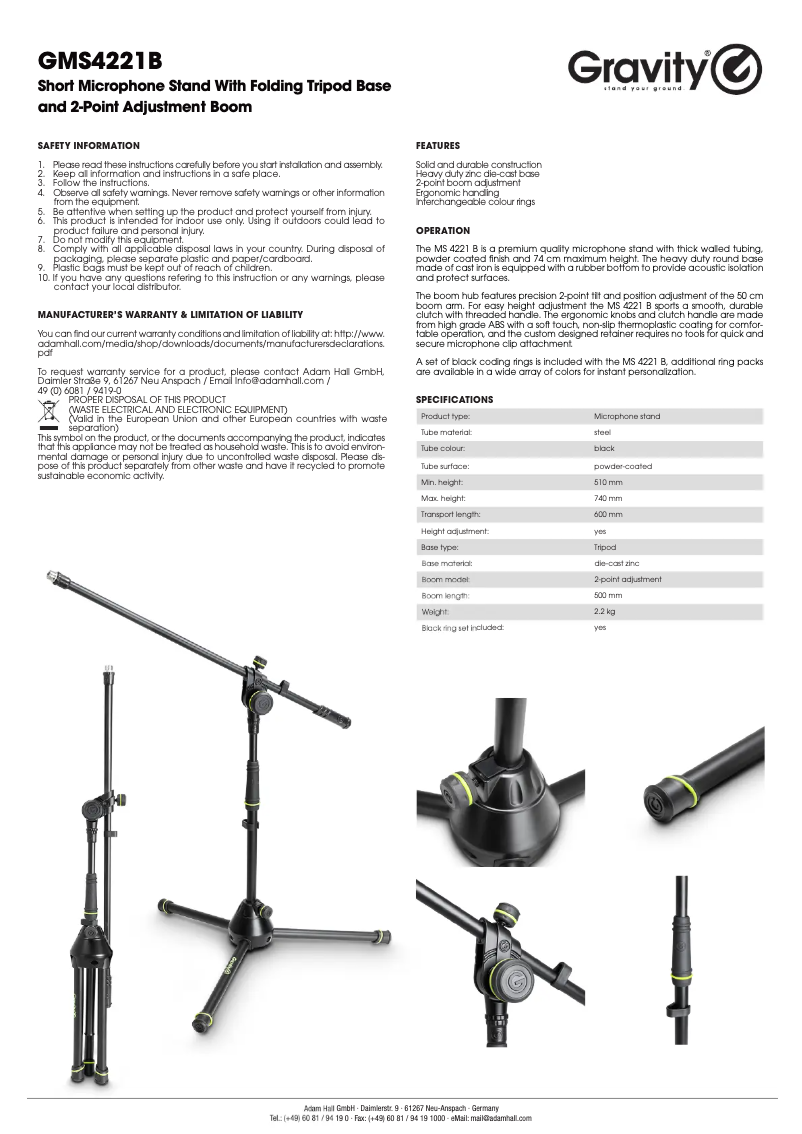 Page n°1 - Manuel utilisateur Gravity MS 4221 B